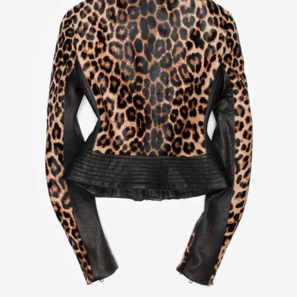 ALC Leopard Ponyhair Calf Skin Silk Leather Saville Jacket